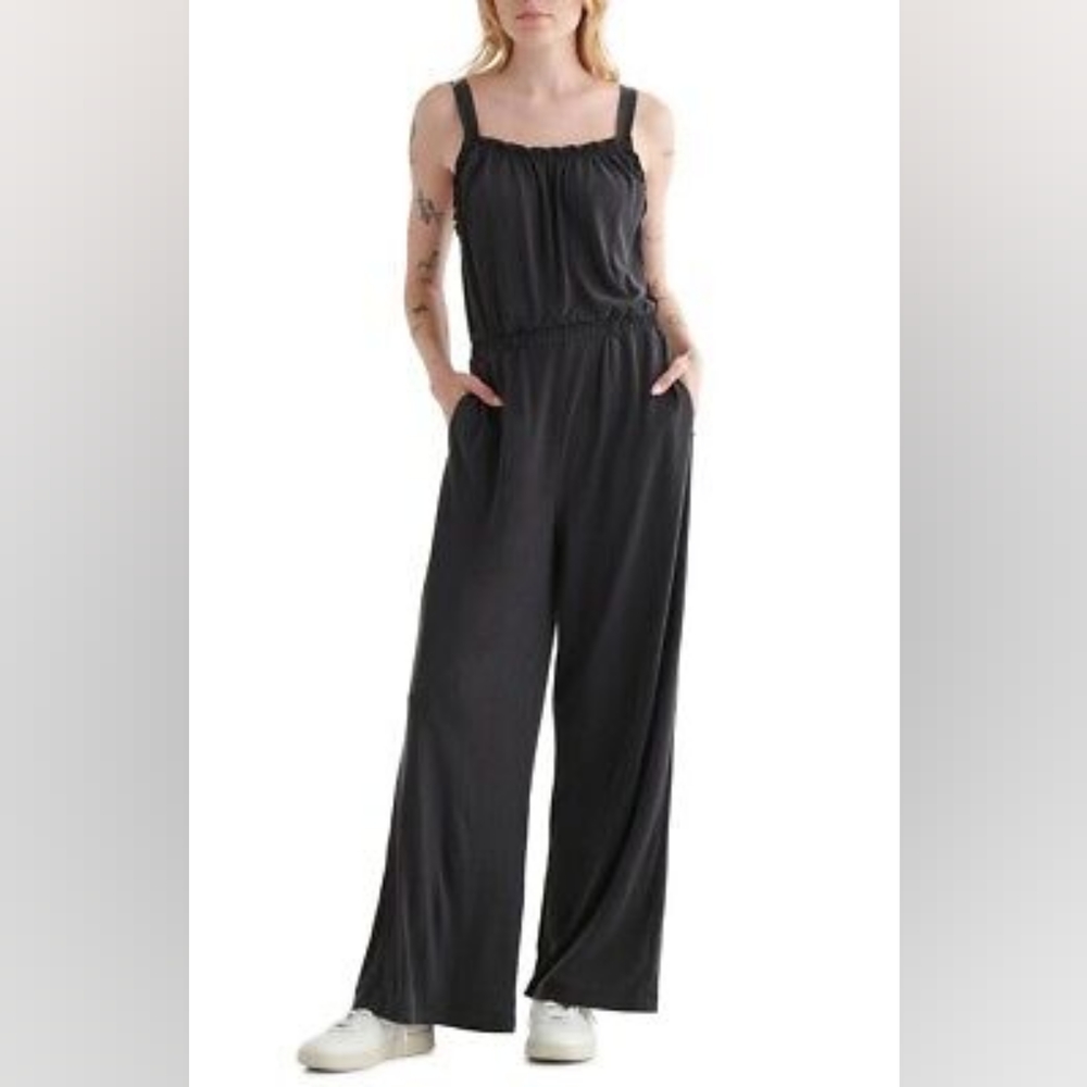 Lucky Brand Jumpsuit Women's Square-Neck Jet Black Size L NEW